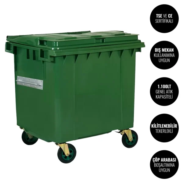 InoBin OCD786 Dış Mekan Tekerlekli Yeşil Çöp Konteyneri 1100lt O6GEPTCDIW4G Outdoor Wheeled Commercial Dumpster @kircaco #dismekan