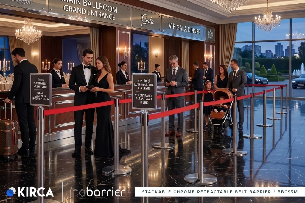 InoBarrier BBCS3M İstiflenebilir Krom Şerit Bariyer 3m S6TEPTBBIU3M Stackable Chrome Retractable Belt Barrier 3m #guvenlikekipmanlari #seritbariyer @kircaco