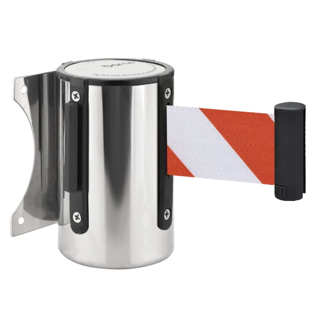 InoBarrier WBCA2E Duvara Monte Krom Şerit Bariyer 2M Dikkat Kırmızı-Beyaz Şerit S6TEPTWBIC2W Chrome Retractable Belt Barrier 2M Emergency White-Red Belt #guvenlikekipmanlari #seritbariyer @kircaco