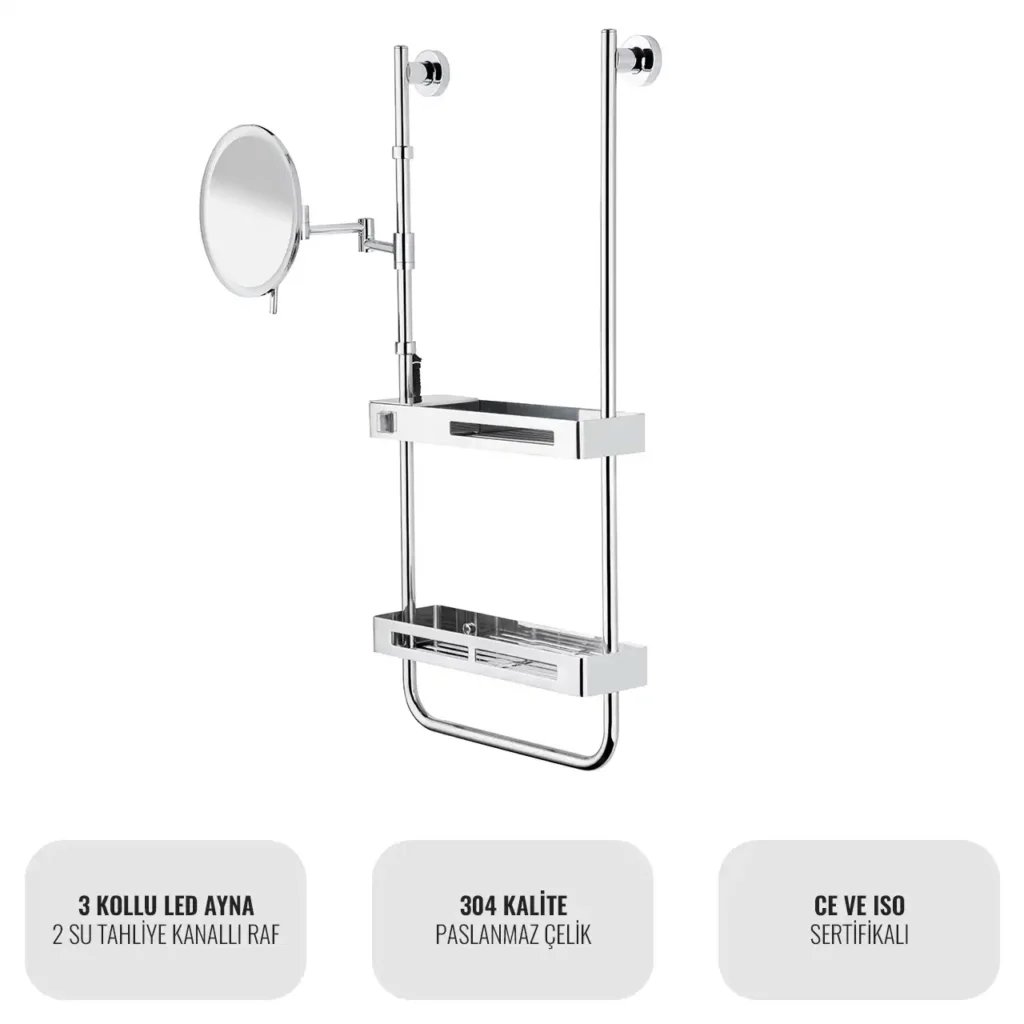 Elegance SSS2LM Led Makyaj Aynalı Duş Rafı W6BEPTSSEL2M Led Makeup Mirror Shower Shelf @kircaco #islakhacim #dusrafi