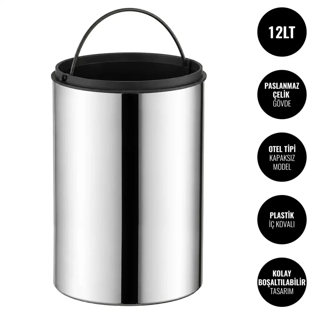 EIM TCHO1C Otel Tipi Paslanmaz Çelik Açık Çöp Kovası 12LT W6TEPTTCEH1O Hotel Type Stainless Steel Open Trash Can #ıslakhacim #çöpkovası @kircaco