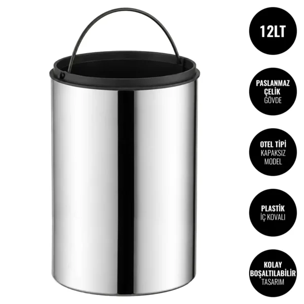 EIM TCHO1C Otel Tipi Paslanmaz Çelik Açık Çöp Kovası 12LT W6TEPTTCEH1O Hotel Type Stainless Steel Open Trash Can #ıslakhacim #çöpkovası @kircaco
