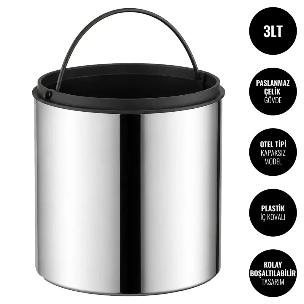 EIM TCHO3C Otel Tipi Paslanmaz Çelik Açık Çöp Kovası 3LT W6TEPTTCEH3O Hotel Type Stainless Steel Open Trash Can #ıslakhacim #çöpkovası @kircaco