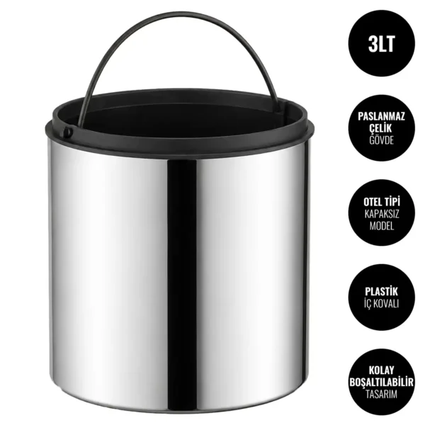 EIM TCHO3C Otel Tipi Paslanmaz Çelik Açık Çöp Kovası 3LT W6TEPTTCEH3O Hotel Type Stainless Steel Open Trash Can #ıslakhacim #çöpkovası @kircaco