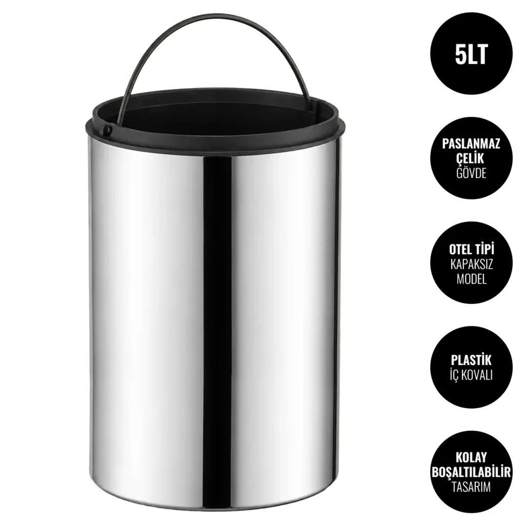 EIM TCHO5C Otel Tipi Paslanmaz Çelik Açık Çöp Kovası 5LT W6TEPTTCEH5O Hotel Type Stainless Steel Open Trash Can #ıslakhacim #çöpkovası @kircaco