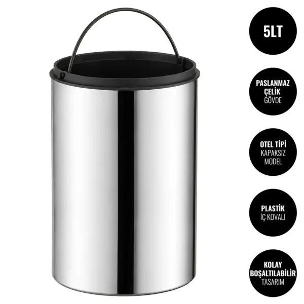 EIM TCHO5C Otel Tipi Paslanmaz Çelik Açık Çöp Kovası 5LT W6TEPTTCEH5O Hotel Type Stainless Steel Open Trash Can #ıslakhacim #çöpkovası @kircaco