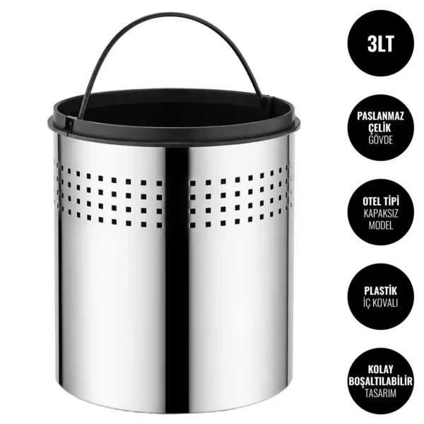 EIM TCOP3C Otel Tipi Paslanmaz Çelik Açık Çöp Kovası 3LT W6TEPTTCEO3P Hotel Type Stainless Steel Open Trash Can #ıslakhacim #çöpkovası @kircaco