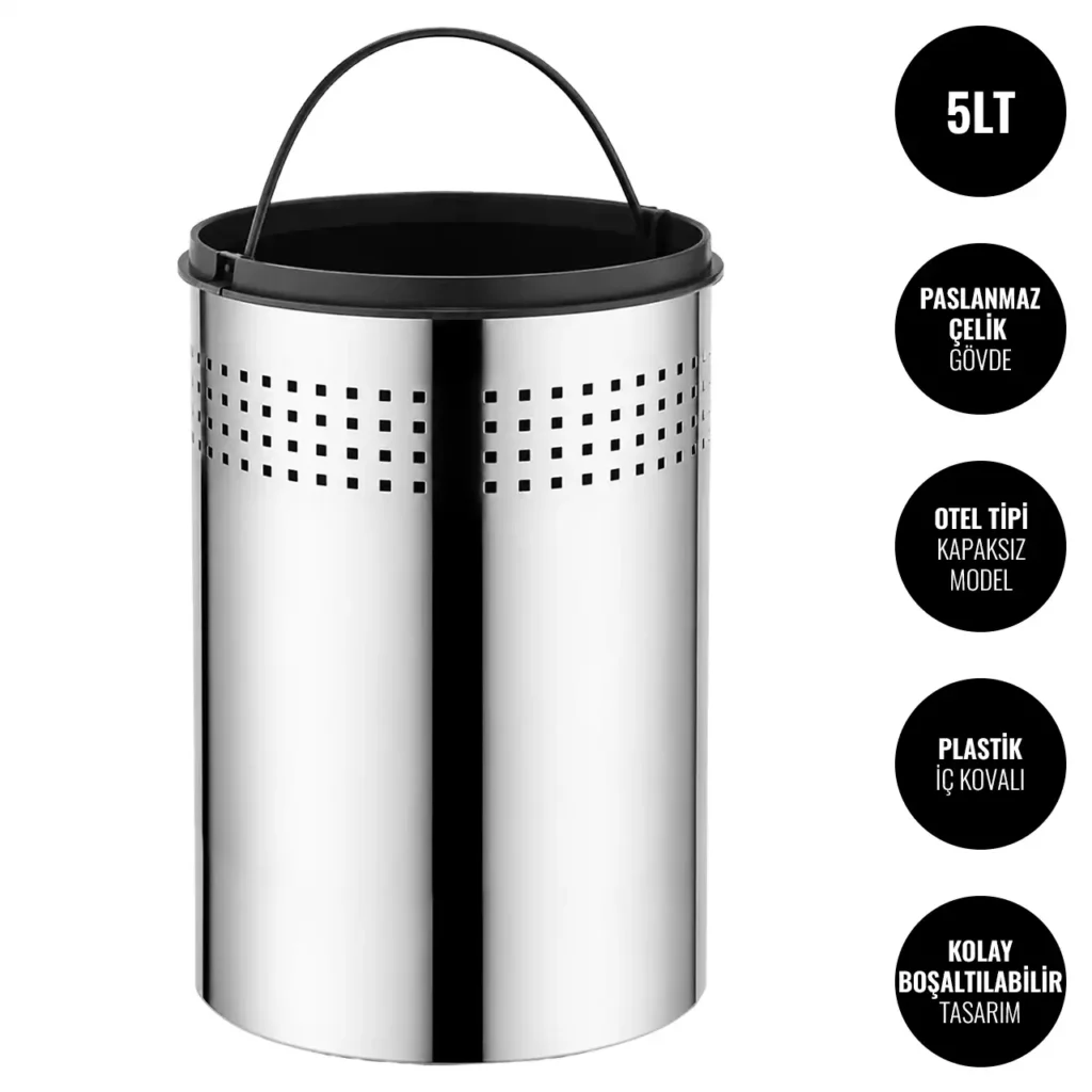 EIM TCOP5C Otel Tipi Paslanmaz Çelik Açık Çöp Kovası 5LT W6TEPTTCEO5P Hotel Type Stainless Steel Open Trash Can #ıslakhacim #çöpkovası @kircaco
