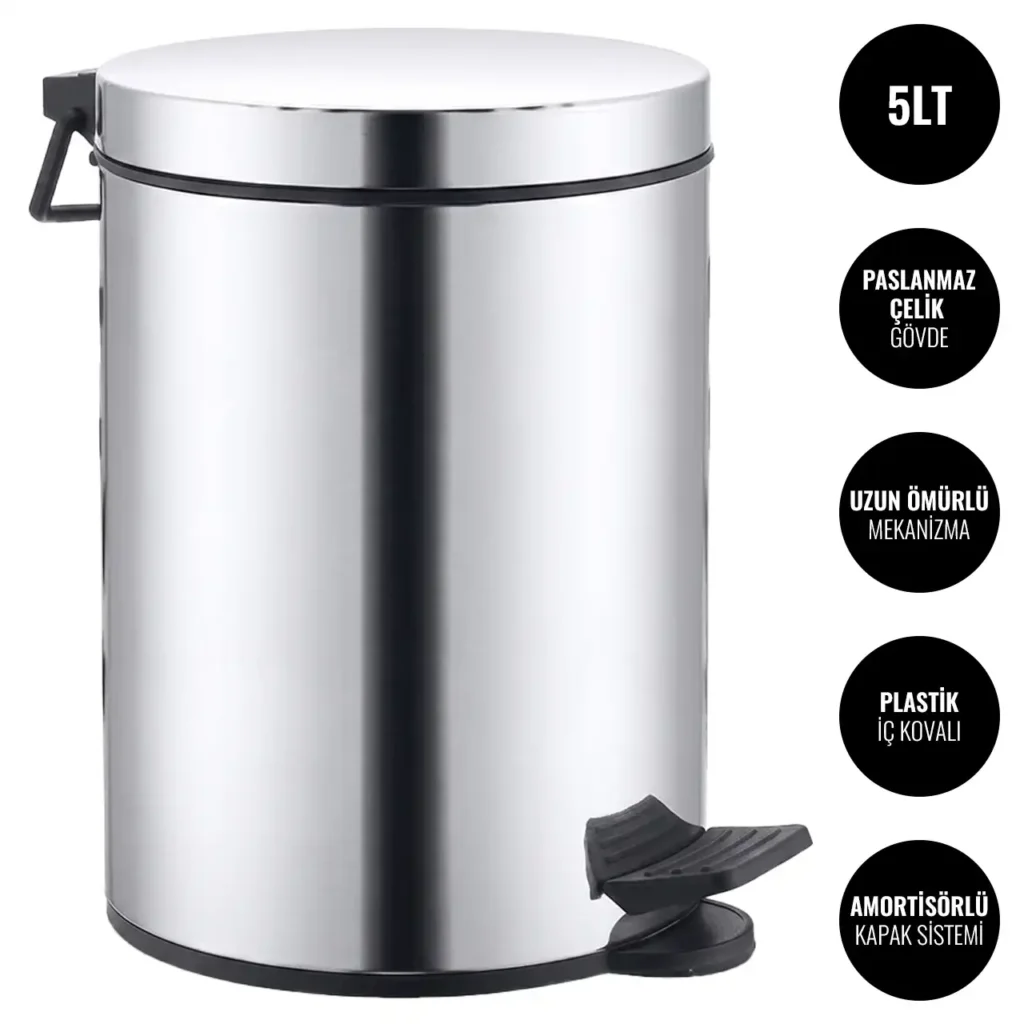 EIM TCSD5C Amortisör Kapaklı Pedallı Paslanmaz Çelik Çöp Kovası 5LT W6TEPTTCES5C Damper Lidded Pedal Stainless Steel Trash Can #ıslakhacim #çöpkovası @kircaco