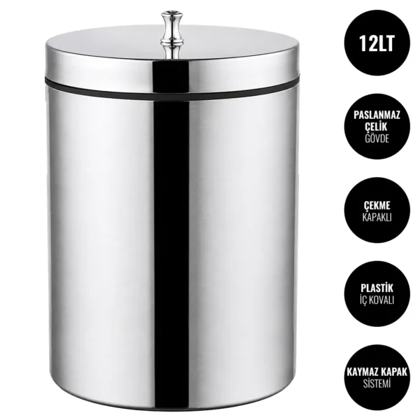 EIM TCSL1C Kapaklı Paslanmaz Çelik Çöp Kovası 12LT W6TEPTTCES1L Lidded Stainless Steel Trash Can #ıslakhacim #çöpkovası @kircaco