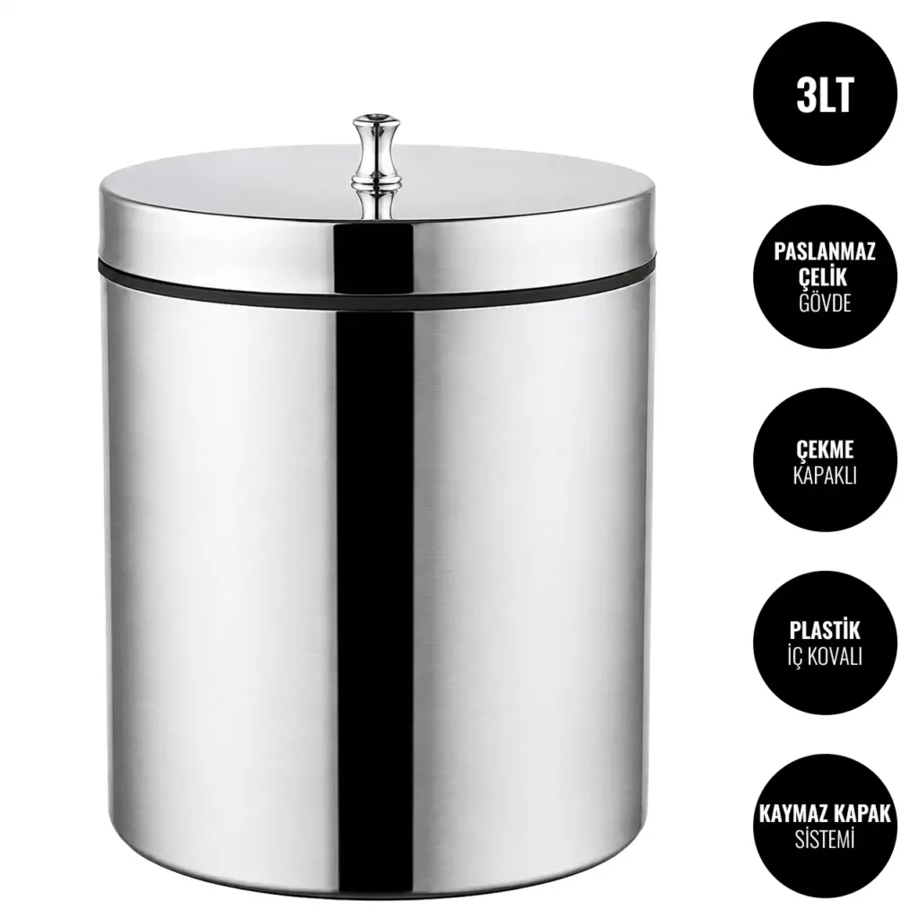 EIM TCSL3C Kapaklı Paslanmaz Çelik Çöp Kovası 3LT W6TEPTTCES3L Lidded Stainless Steel Trash Can #ıslakhacim #çöpkovası @kircaco