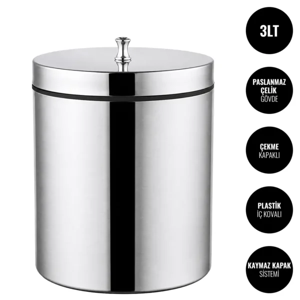 EIM TCSL3C Kapaklı Paslanmaz Çelik Çöp Kovası 3LT W6TEPTTCES3L Lidded Stainless Steel Trash Can #ıslakhacim #çöpkovası @kircaco