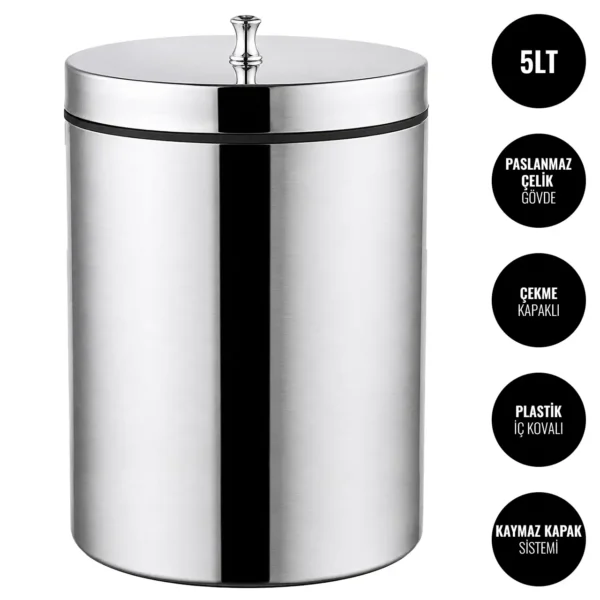 EIM TCSL5C Kapaklı Paslanmaz Çelik Çöp Kovası 5LT W6TEPTTCES5L Lidded Stainless Steel Trash Can #ıslakhacim #çöpkovası @kircaco
