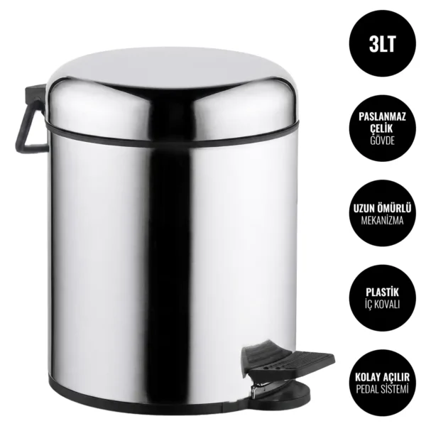 EIM TCSO3C Oval Kapaklı Pedallı Paslanmaz Çelik Çöp Kovası 3LT W6TEPTTCES3O Oval Lidded Pedal Stainless Steel Trash Can #ıslakhacim #çöpkovası @kircaco