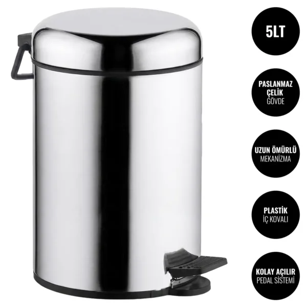 EIM TCSO5C Oval Kapaklı Pedallı Paslanmaz Çelik Çöp Kovası 5LT W6TEPTTCES5O Oval Lidded Pedal Stainless Steel Trash Can #ıslakhacim #çöpkovası @kircaco