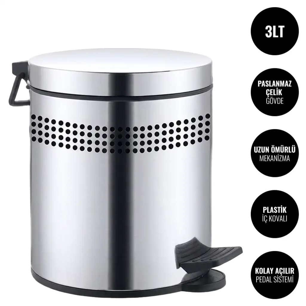 EIM TCSP3C Kapaklı Pedallı Paslanmaz Çelik Çöp Kovası 3LT W6TEPTTCES3P Lidded Pedal Stainless Steel Trash Can #ıslakhacim #çöpkovası @kircaco