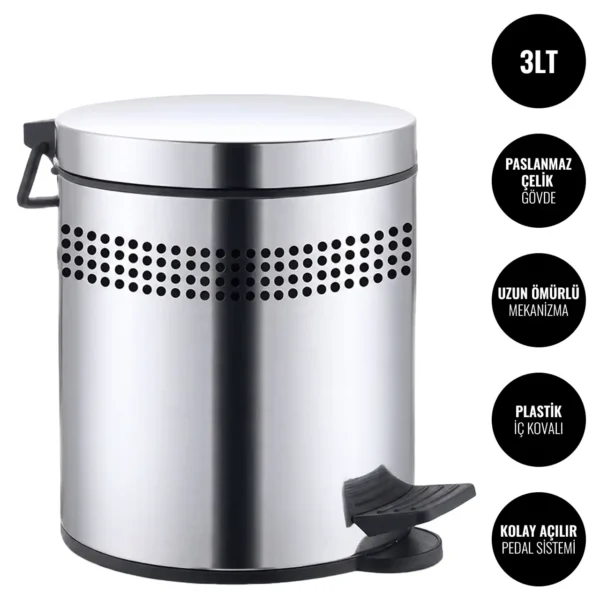 EIM TCSP3C Kapaklı Pedallı Paslanmaz Çelik Çöp Kovası 3LT W6TEPTTCES3P Lidded Pedal Stainless Steel Trash Can #ıslakhacim #çöpkovası @kircaco