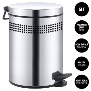 EIM TCSP5C Kapaklı Pedallı Paslanmaz Çelik Çöp Kovası 5LT W6TEPTTCES5P Lidded Pedal Stainless Steel Trash Can #ıslakhacim #çöpkovası @kircaco