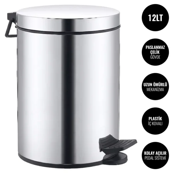 EIM TCSS1C Kapaklı Pedallı Paslanmaz Çelik Çöp Kovası 12LT W6TEPTTCES1C Lidded Pedal Stainless Steel Trash Can #ıslakhacim #çöpkovası @kircaco
