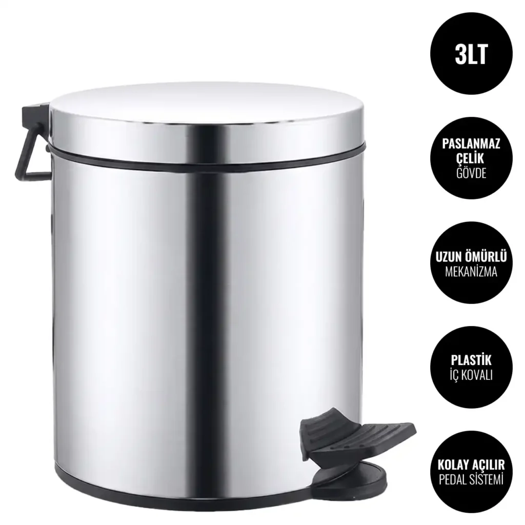 EIM TCSS3C Kapaklı Pedallı Paslanmaz Çelik Çöp Kovası 3LT W6TEPTTCES3C Lidded Pedal Stainless Steel Trash Can #ıslakhacim #çöpkovası @kircaco