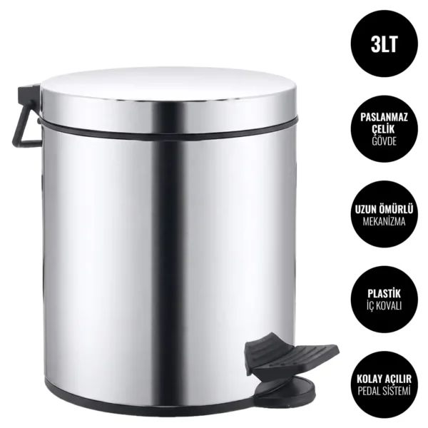 EIM TCSS3C Kapaklı Pedallı Paslanmaz Çelik Çöp Kovası 3LT W6TEPTTCES3C Lidded Pedal Stainless Steel Trash Can #ıslakhacim #çöpkovası @kircaco