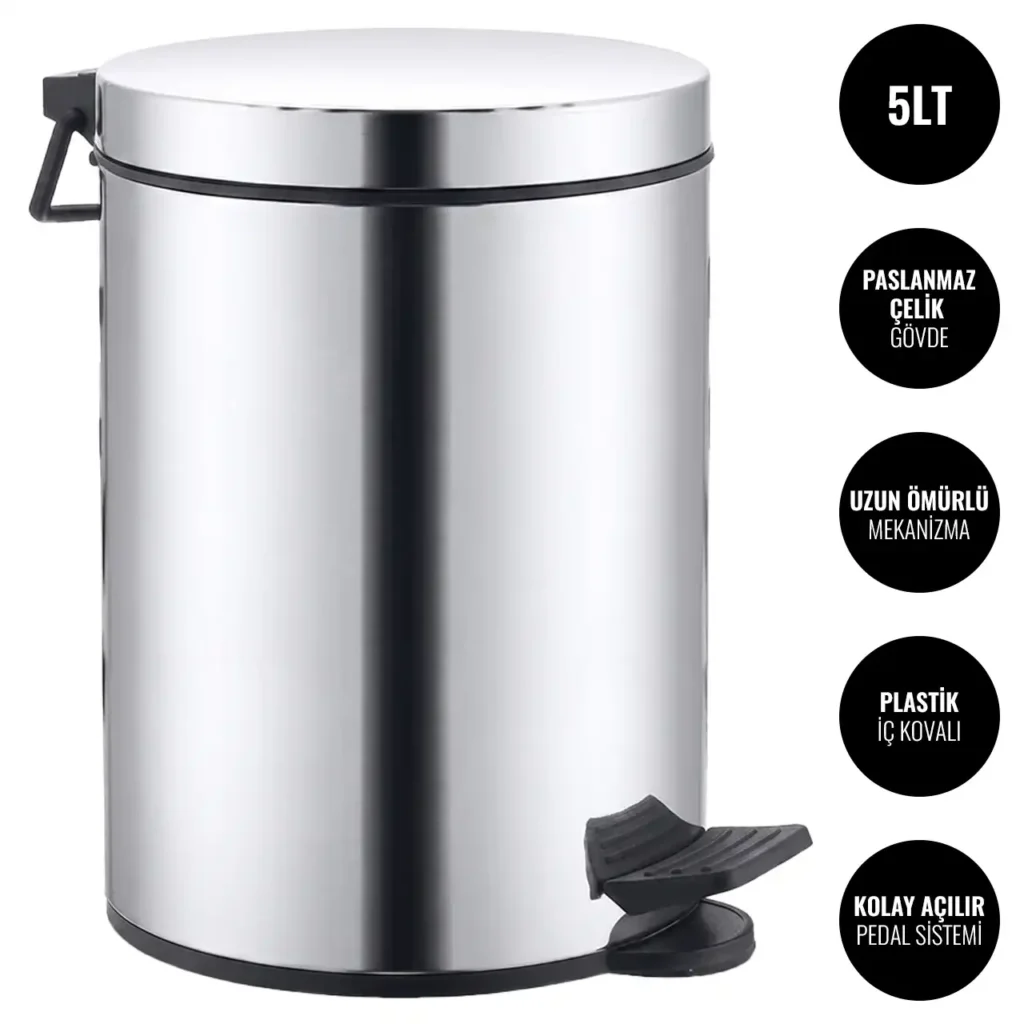 EIM TCSS5C Kapaklı Pedallı Paslanmaz Çelik Çöp Kovası 5LT W6TEPTTCES5C Lidded Pedal Stainless Steel Trash Can #ıslakhacim #çöpkovası @kircaco