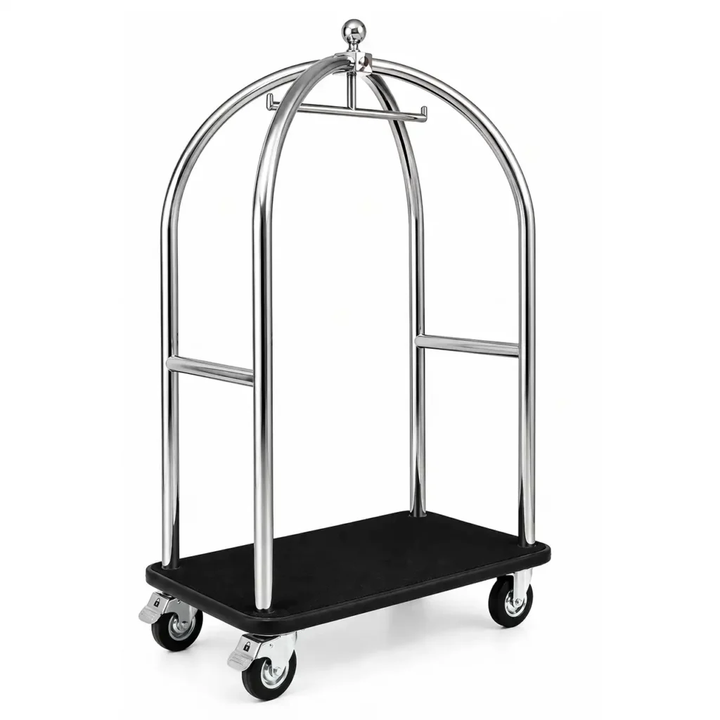 EIM LTCSD1 Paslanmaz Çelik Askılı Kubbeli Valiz Taşıma Arabası H6SEPTLTCSD1 Stainless Steel Domed Luggage Trolley with Hanging Hook #servisürünleri #otelekipmanları #resepsiyon #valiztaşımaarabası @kircaco