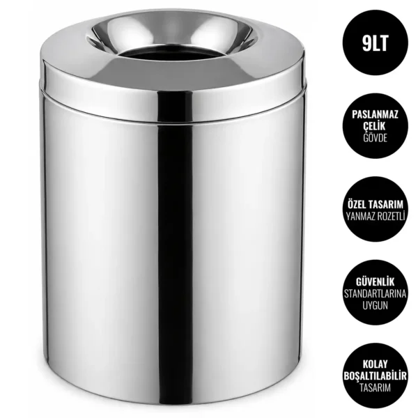 EIM TCFP9C Paslanmaz Çelik Yanmaz Çöp Kovası 9LT W6TEPTTCEO9P Fireproof Stainless Steel Trash Can #ıslakhacim #çöpkovası @kircaco