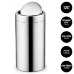 EIM TCRL1C Döner Kapaklı Paslanmaz Çelik Yanmaz Çöp Kovası 12LT W6TEPTTCER1C Rotate Lid Stainless Steel Trash Can #ıslakhacim #çöpkovası @kircaco