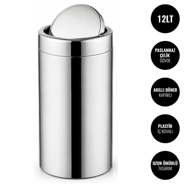 EIM TCRL1C Döner Kapaklı Paslanmaz Çelik Yanmaz Çöp Kovası 12LT W6TEPTTCER1C Rotate Lid Stainless Steel Trash Can #ıslakhacim #çöpkovası @kircaco