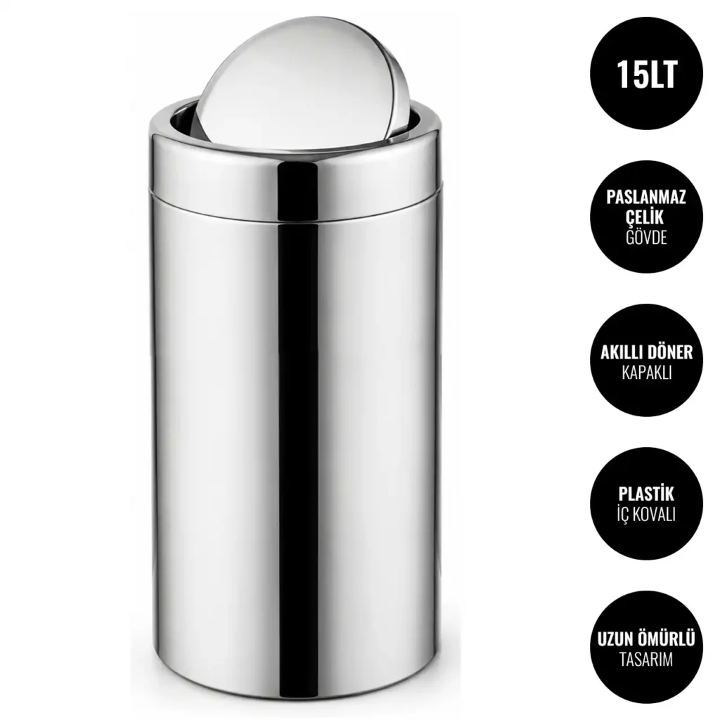 EIM TCRL2C Döner Kapaklı Paslanmaz Çelik Yanmaz Çöp Kovası 15LT W6TEPTTCER2C Rotate Lid Stainless Steel Trash Can #ıslakhacim #çöpkovası @kircaco
