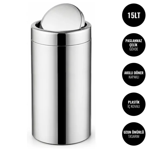 EIM TCRL2C Döner Kapaklı Paslanmaz Çelik Yanmaz Çöp Kovası 15LT W6TEPTTCER2C Rotate Lid Stainless Steel Trash Can #ıslakhacim #çöpkovası @kircaco