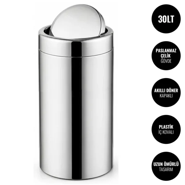 EIM TCRL4C Döner Kapaklı Paslanmaz Çelik Yanmaz Çöp Kovası 30LT W6TEPTTCER4C Rotate Lid Stainless Steel Trash Can #ıslakhacim #çöpkovası @kircaco