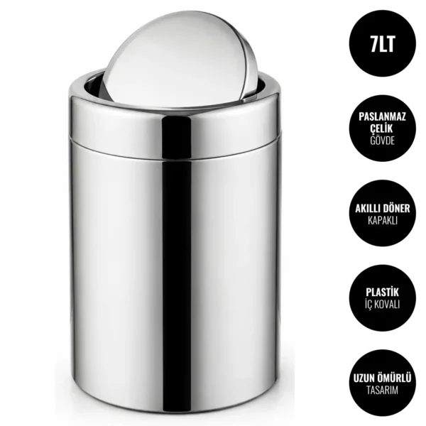 EIM TCRL7C Döner Kapaklı Paslanmaz Çelik Yanmaz Çöp Kovası 7LT W6TEPTTCER7C Rotate Lid Stainless Steel Trash Can #ıslakhacim #çöpkovası @kircaco