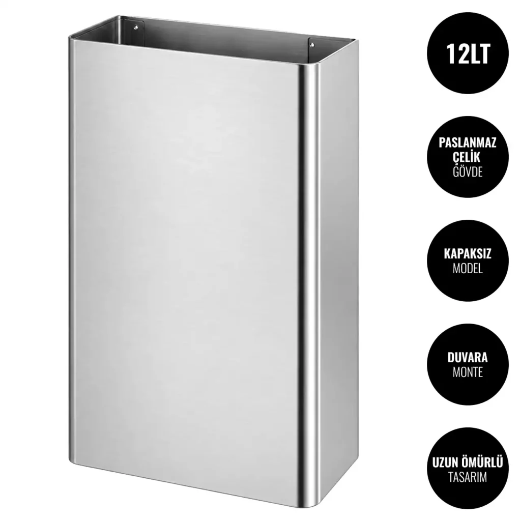 EIM TCWM1C Duvara Monte Paslanmaz Çelik Açık Çöp Kovası 12LT W6TEPTTCEW1C Wall Mounted Stainless Steel Open Trash Can #ıslakhacim #çöpkovası @kircaco