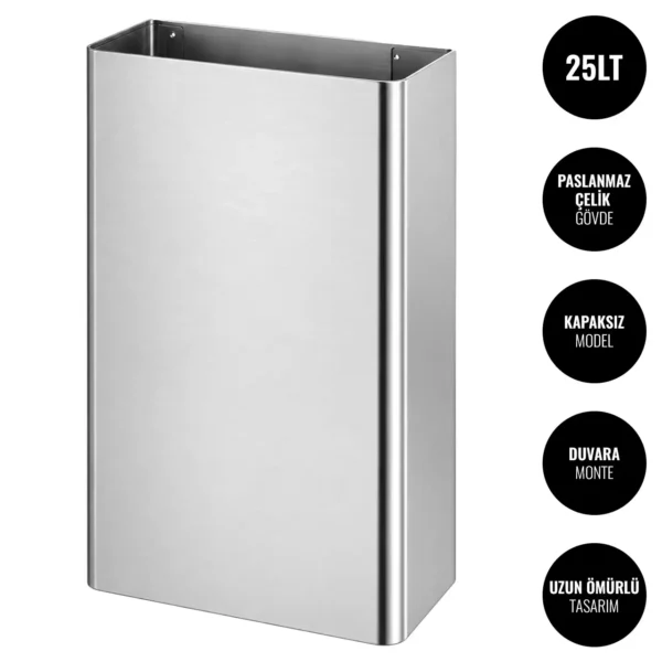 EIM TCWM3C Duvara Monte Paslanmaz Çelik Açık Çöp Kovası 25LT W6TEPTTCEW3C Wall Mounted Stainless Steel Open Trash Can #ıslakhacim #çöpkovası @kircaco
